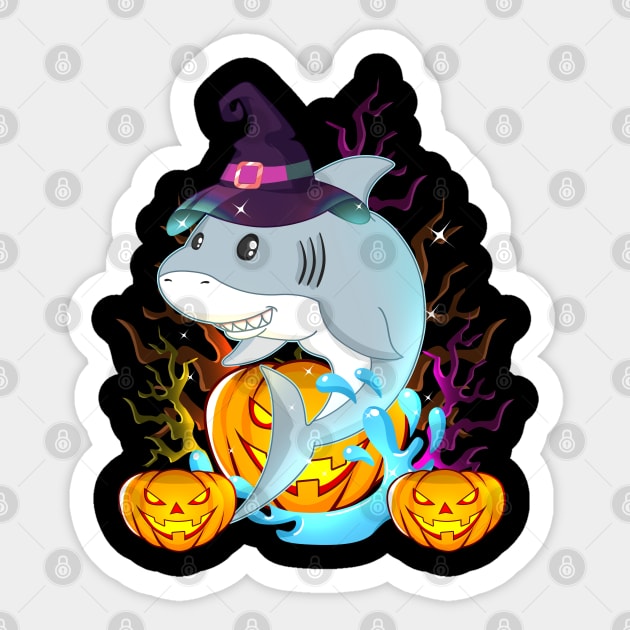 Shark With Witch Hat And Jack O Lantern Halloween Sticker by TheBeardComic